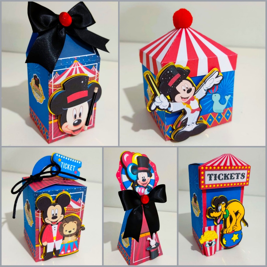 Kit festa 50 peças Mickey  circo ,Lembrancinhas infantil,Caixinhas personalizadas,papelaria -KIT PEGUE E MONTE