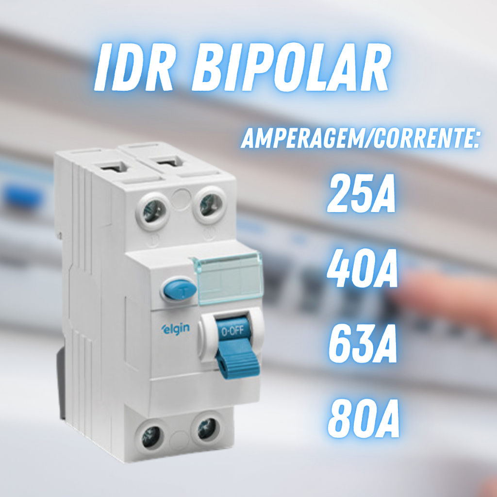 Interruptor diferencial residual IDR/DR Bipolar 30mA Elgin - 25a, 40a, 63a, 80a