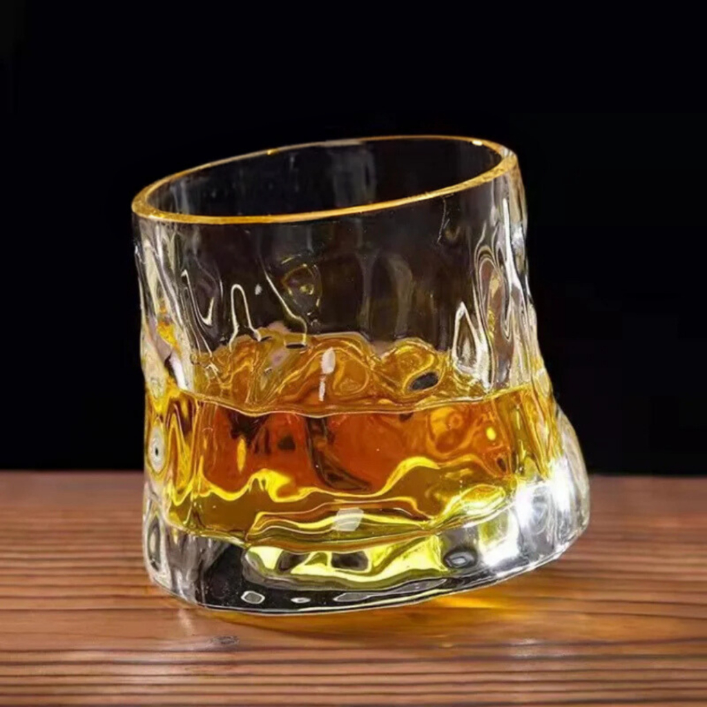 Copo Baixo Whisky Vidro Giratório 180ml Frost Borda Dourada