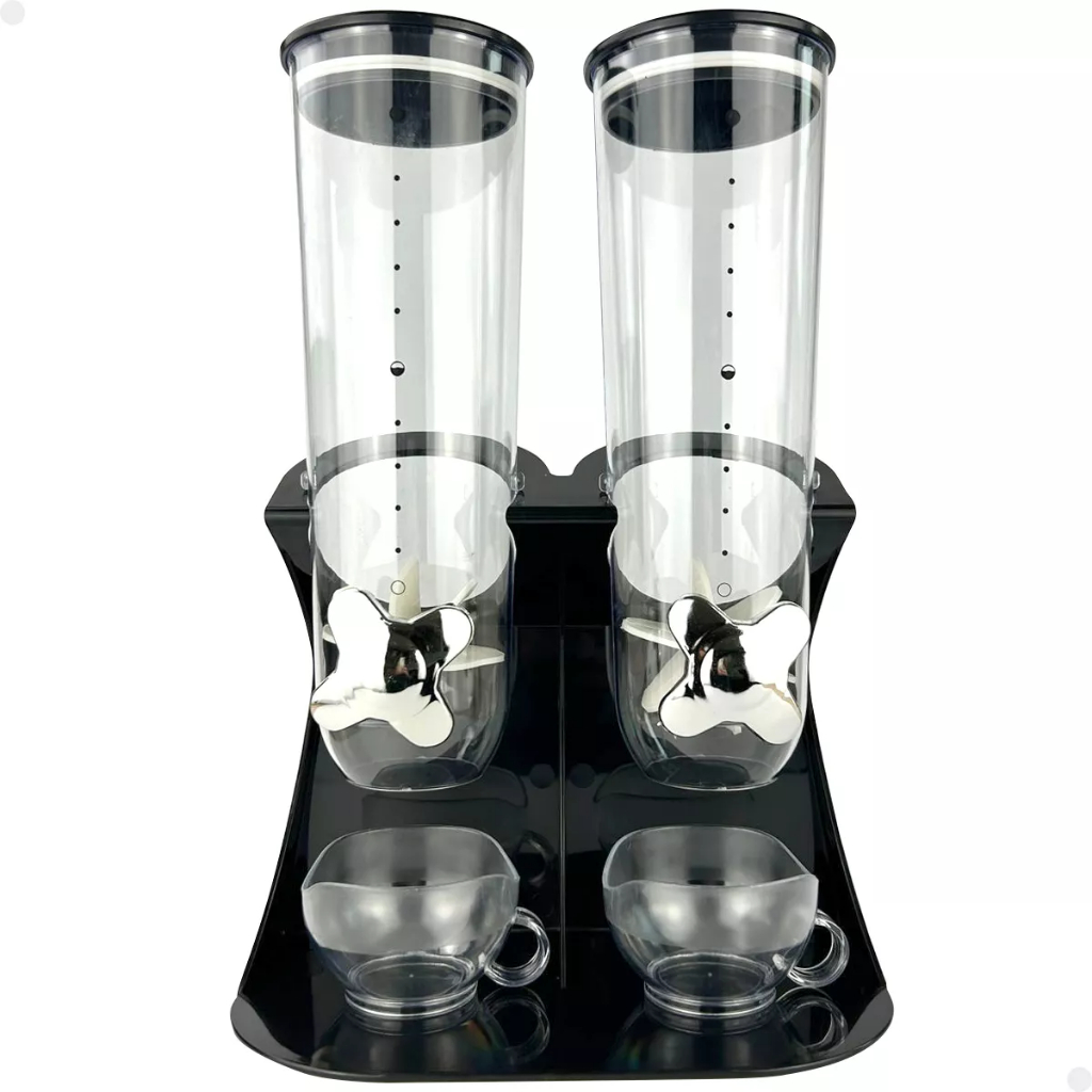 Dispenser De Cereais Duplo Acrilico 3 Litros Cromado E Preto