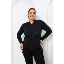 Jaqueta Feminina Plus Size - Jaqueta Basica Lisa Academia Com Ziper Dia a Dia - Moda Plus GG ao G3