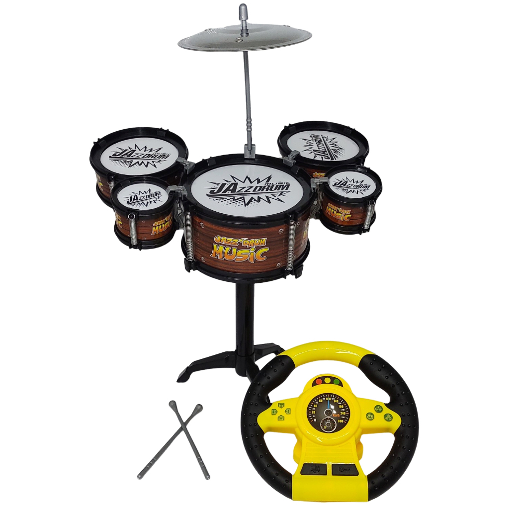 Kit Bateria Infantil Mini Jazz Music Rock Baqueta 05 Bumbo + Volante