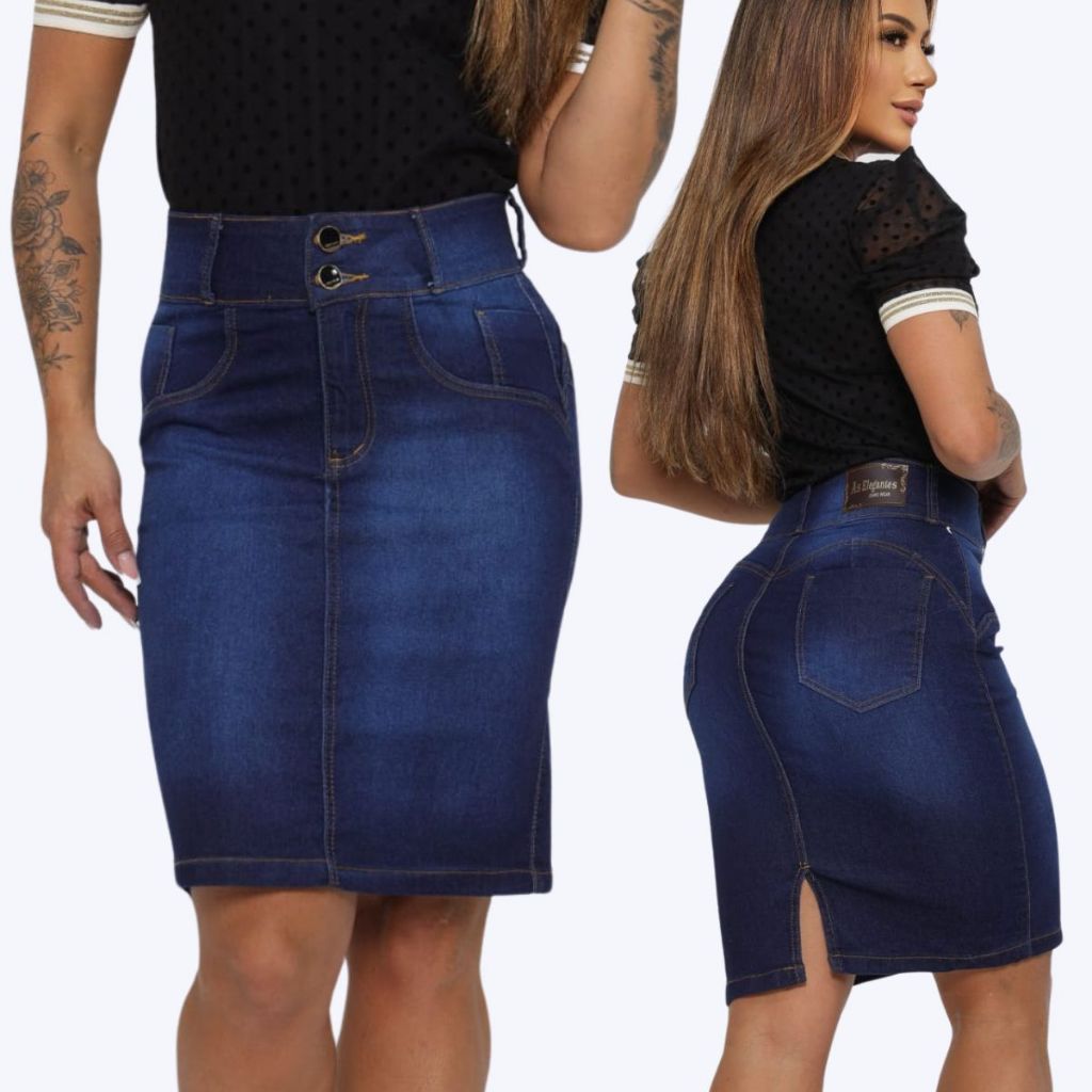 Saia Evangélicas Jeans Moda Feminina Lycra Lindo Modelo Secretária longa Moderna em Oferta na Shopee