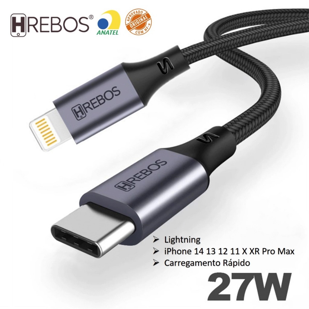 Cabo Lightning Type C 27w Turbo Trançado Compatível MAC iPad iPhone 14 13 12 11 X XR Pro Max