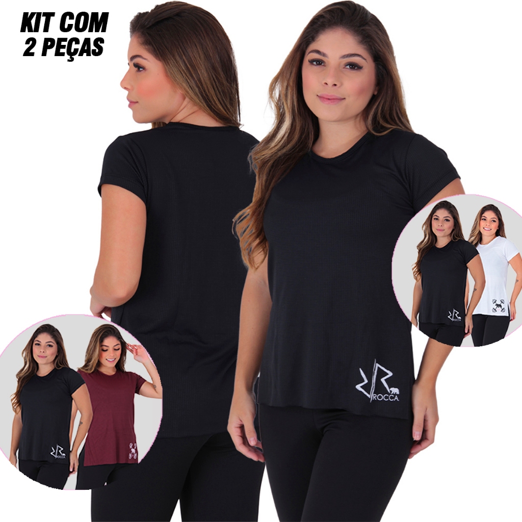 Kit 2 Blusas Poliamida Academia Dry-Fit Tapa Bumbum em Oferta na Shopee
