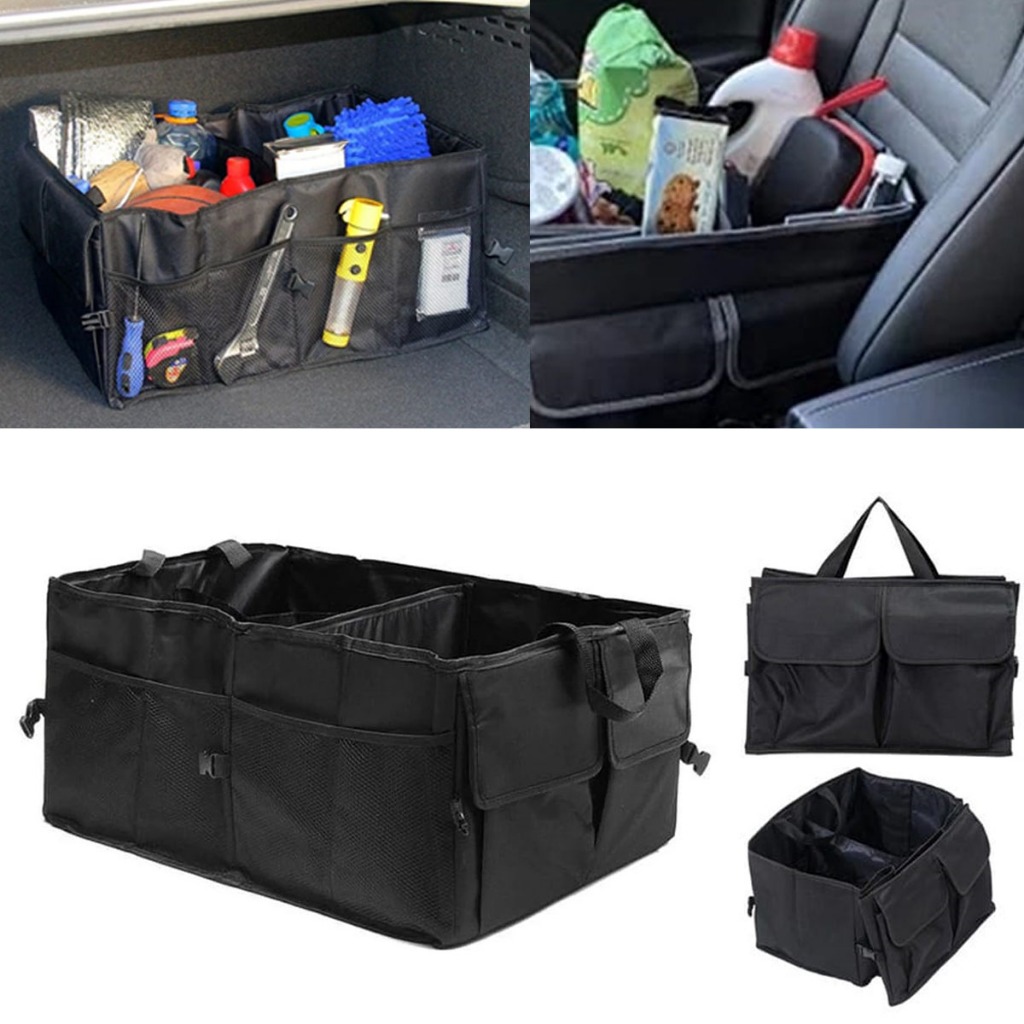 caixa de armazenamento/organização para carro no porta-malas, usada para organizar roupas e objetos na viagem