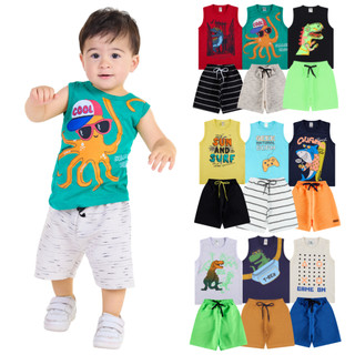 Kit 6 Peças de Conjunto Regata para Bebê Meninos - 3 Regatas e 3 Bermudas, Tamanhos Dispo…
