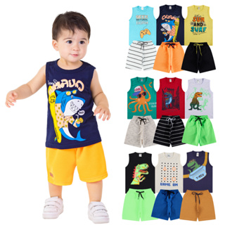 Kit 10 Peças de Roupas Infantil Bebê Menino - 5 Regatas + 5 Bermudas Tamanho 1 ao 10 em Oferta na Shopee