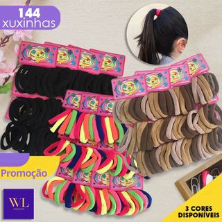 Kit 144 Unidades Elasticos De Cabelo Tipo Meia Criança Preto Adulto Rabicó Penteados/Xuxi…