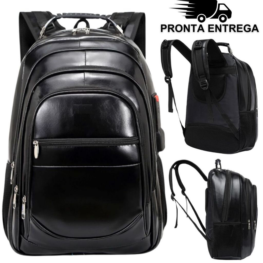 Mochila Escolar Faculdade Couro Notebook Impermeável Resistente