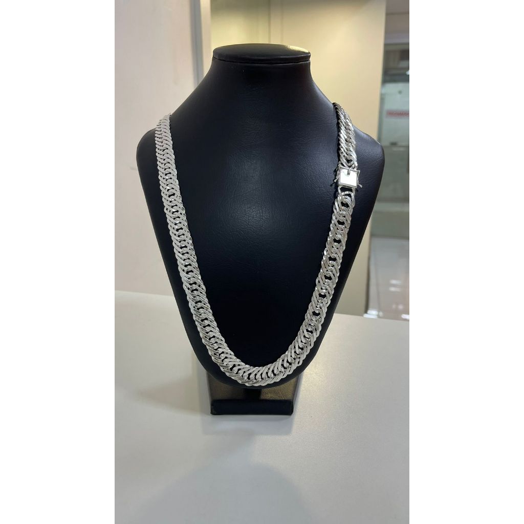 CORRENTE CORDÃO GOURMET ELOS TRIPLOS LAMINADA 15MM BANHADO A PRATA