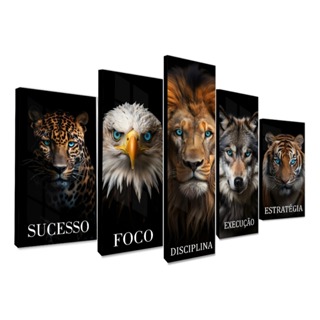 Kit 5 Quadros Decorativos mosaico mdf alta resolução Leão Motivacional Sala Quarto hall em Oferta na Shopee