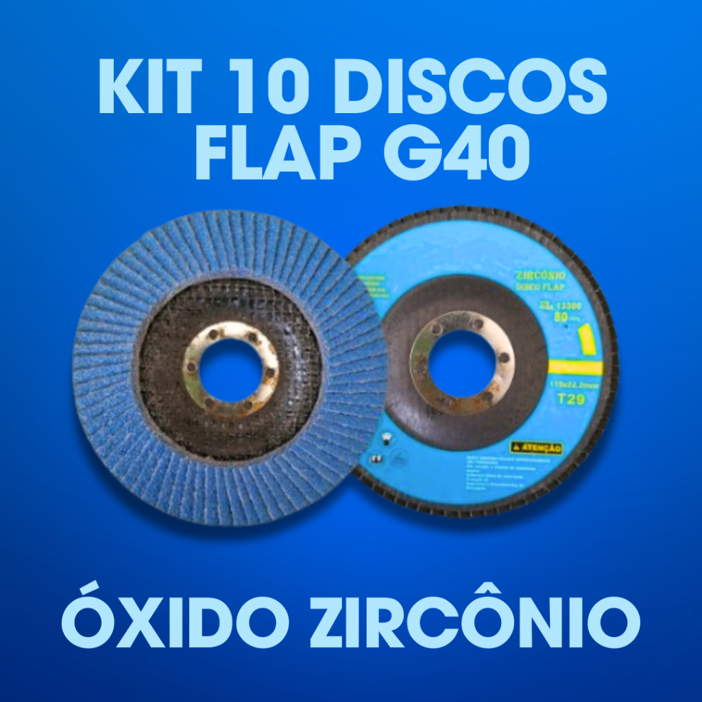 Kit Com 10 Discos Flap Óxido Zircônio 115mm Grão 120 Curvo Grão 40 Para Metal
