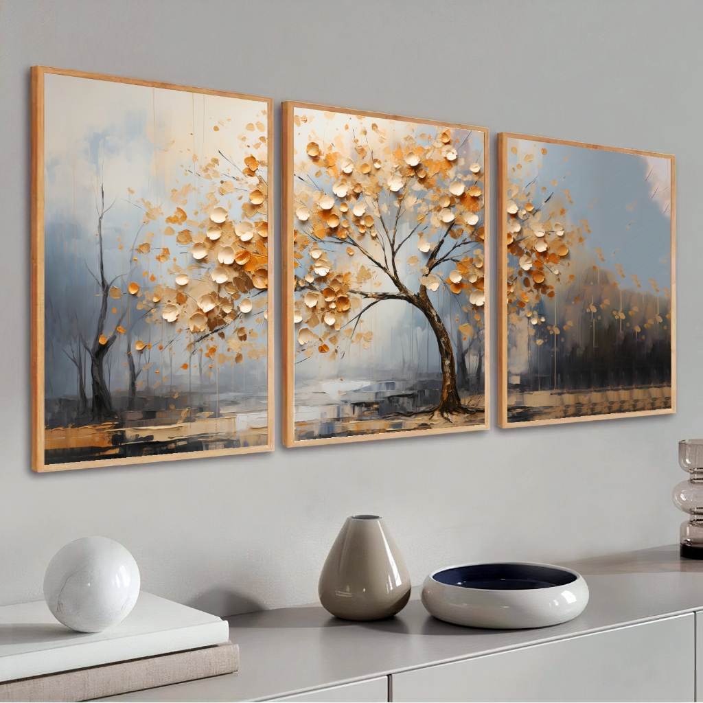 Kit 3 Quadros Decorativos 50X70 Para Sala Moldura Abstrato Moderno Grande