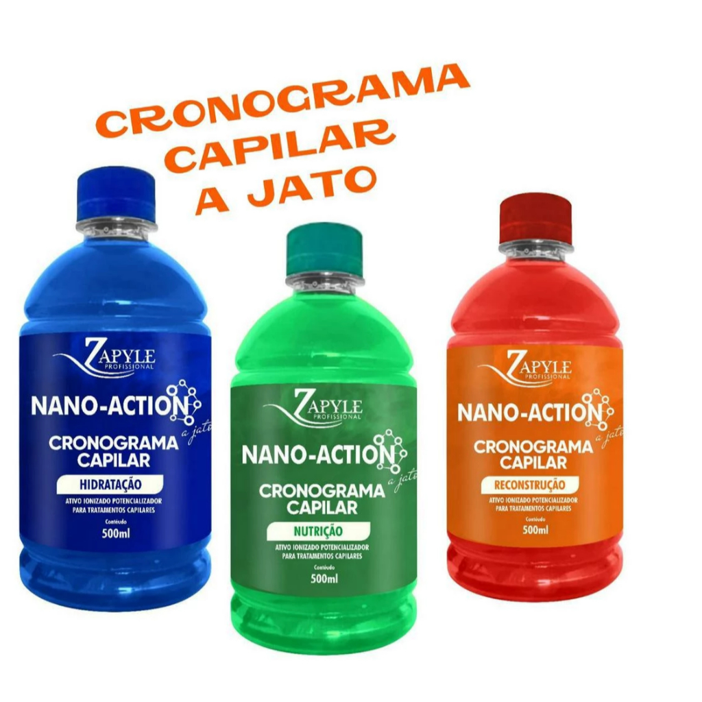 Kit Nanotecnologia Capilar 3 produtos A Jato Potencializador Alisamento Cronograma completo