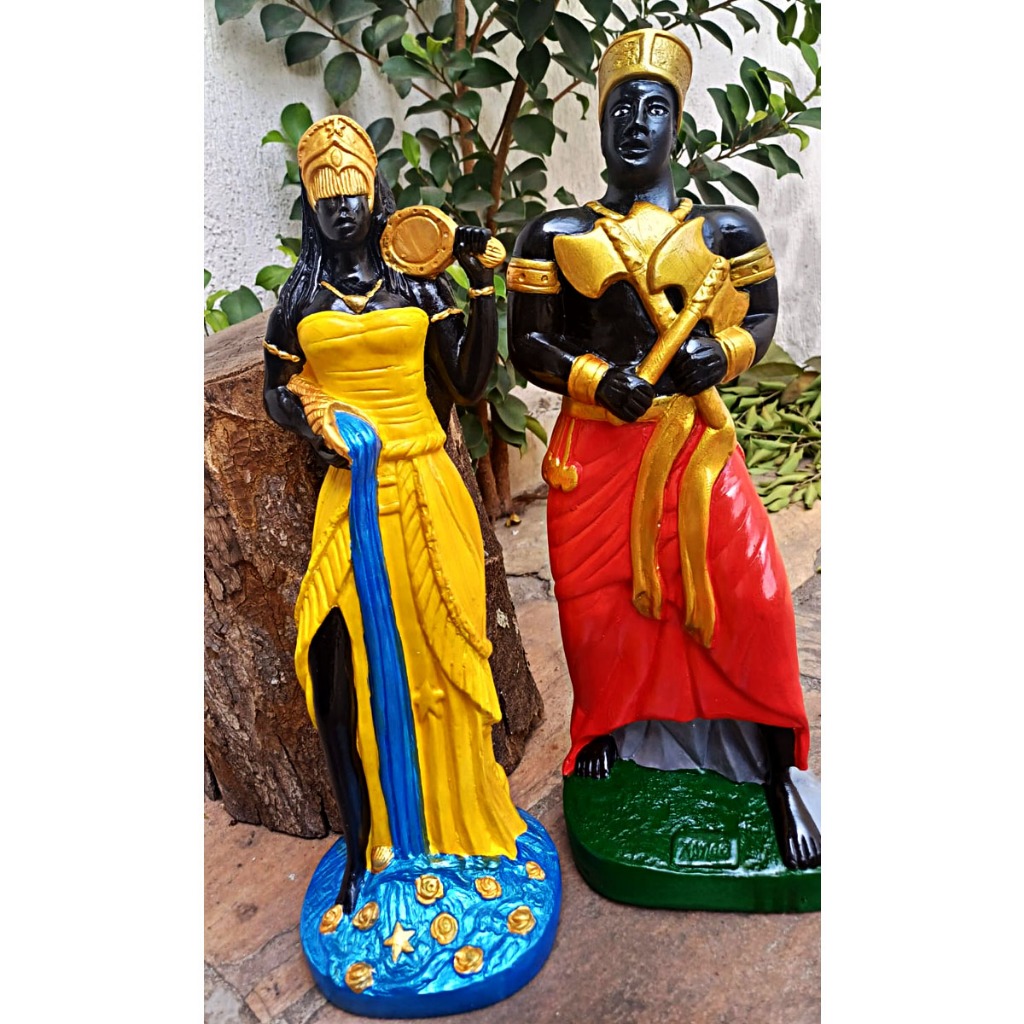 Estatua Imagem Orixá Oxum e Xangô 40cm em Gesso Candomblé Umbanda