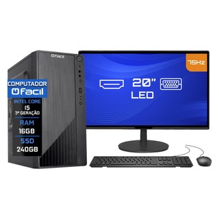 Computador Completo Fácil Intel Core I5 3ª Gen 16GB SSD 240GB Monitor 20" HDMI LED Teclado e Mouse em Oferta na Shopee