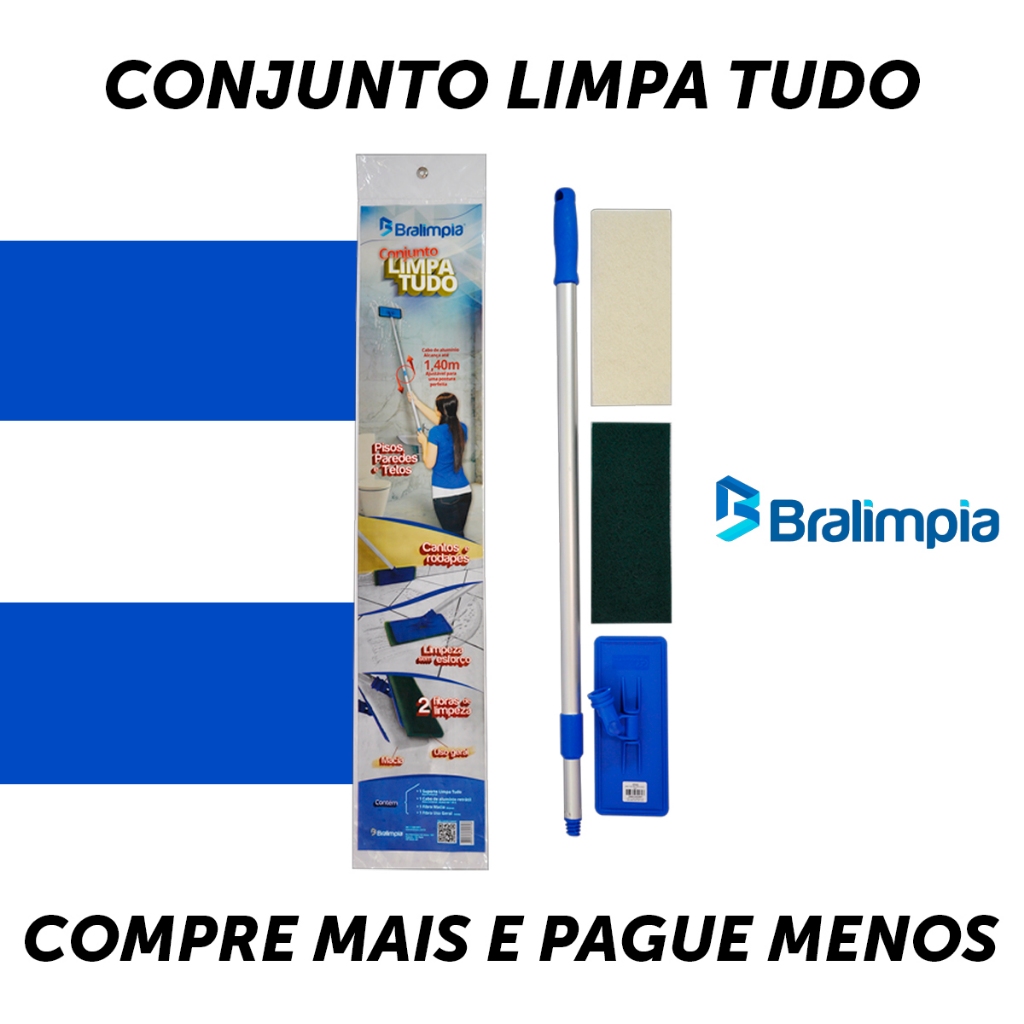 Conjunto Suporte Limpa Tudo Bralimpia C/ Cabo Extensor + 2 Fibras e base Quantidade a Escolher