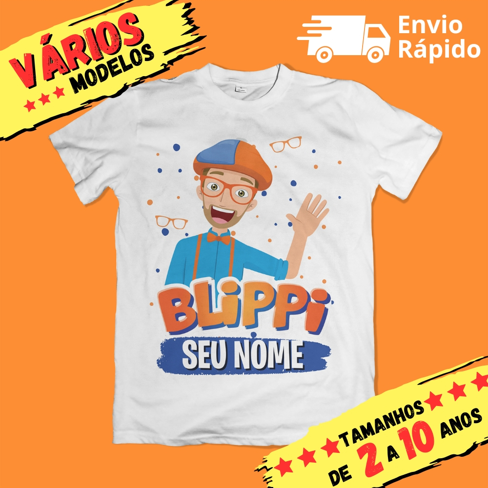 Camiseta Infantil Unissex Blippi Personalizada com Nome 4 Modelos Poliéster em Oferta na Shopee