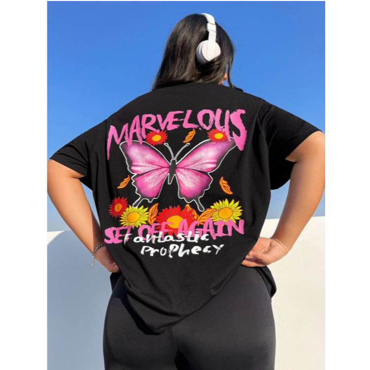 Camiseta Oversized Feminino Streetwear Borboleta Butterfly Marvelous Top Moda Conforto Estampada