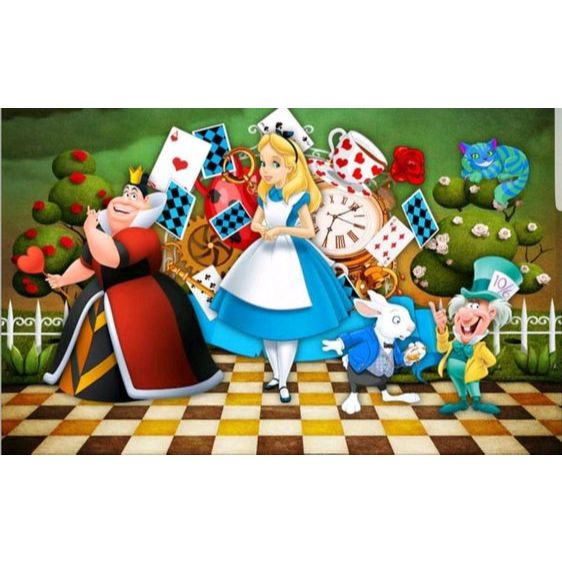 Painel de Festa em Lona 2x2m Personalizado em Lona Fosca - Tema Alice no País das Maravilhas em Oferta na Shopee