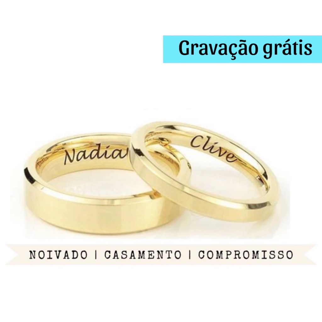 Par Aliança Chanfrada Com Gravação A Laser Grátis Banhado A Ouro 18k Compromisso Noivado Casamento em Oferta na Shopee