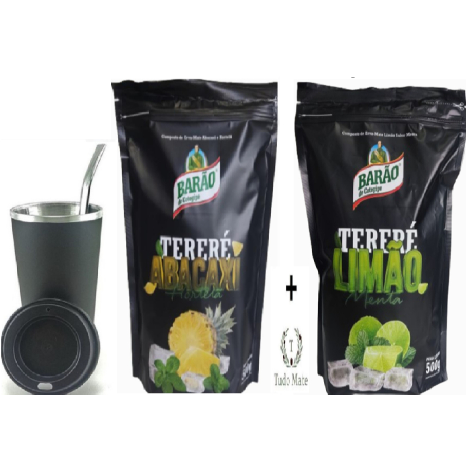 Kit Tereré Copo com Tampa e Bomba + 2 Erva Mate Tereré