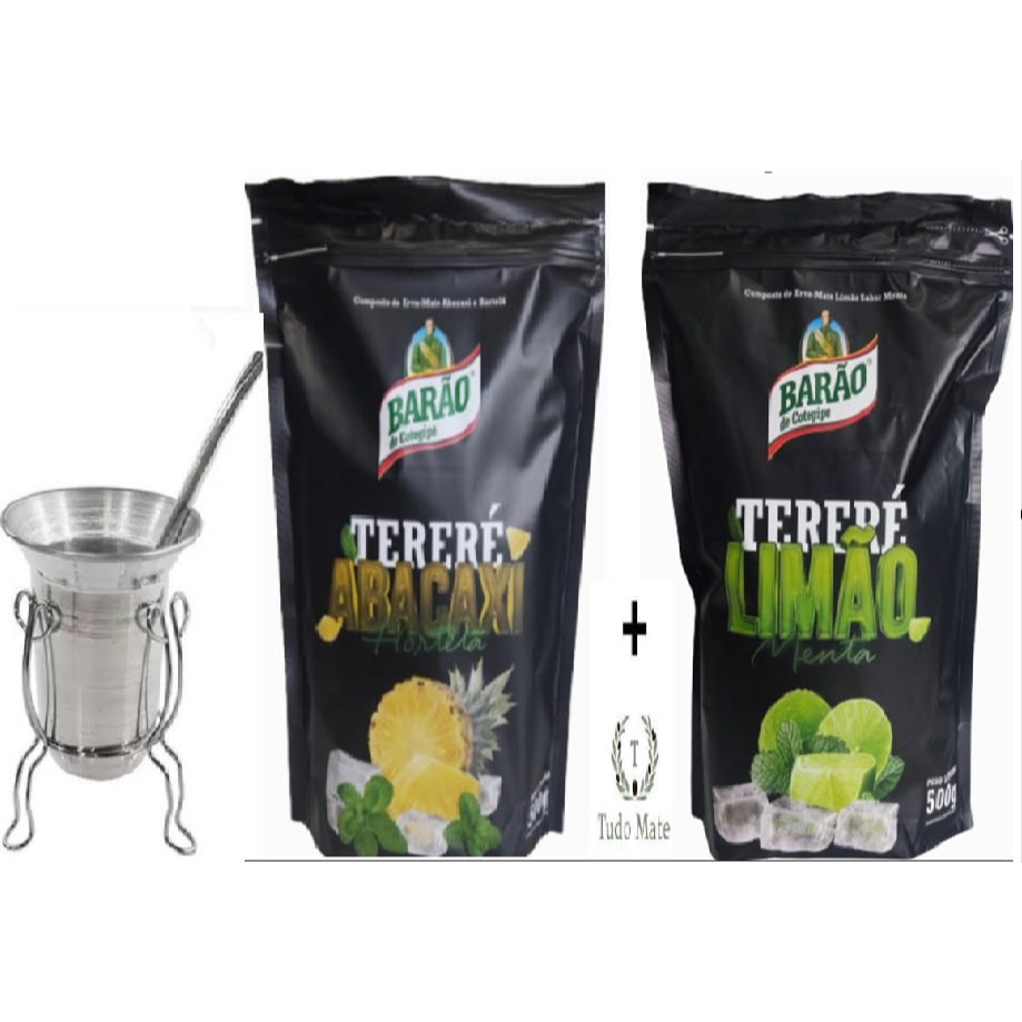 Kit Tereré 2 Erva Mate Barão de Cotegipe + Copo Alumínio e Bomba
