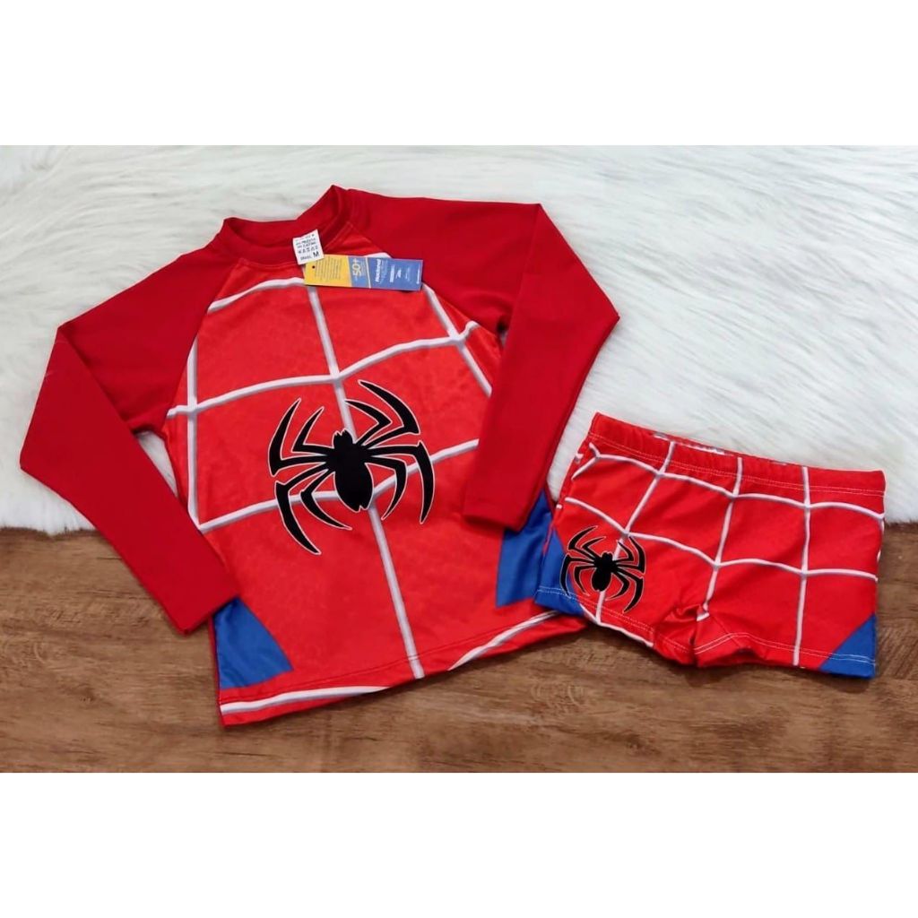 Sunga infantil + Camisa UV + Proteção Solar UV 50 - Conjunto UV para meninos Homem Aranha - Praia 2 Peças