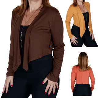 Blusa Cardigã Cropped Casaquinho Manga Longa Decote Aberto Elegante Social em Viscolycra em Oferta na Shopee