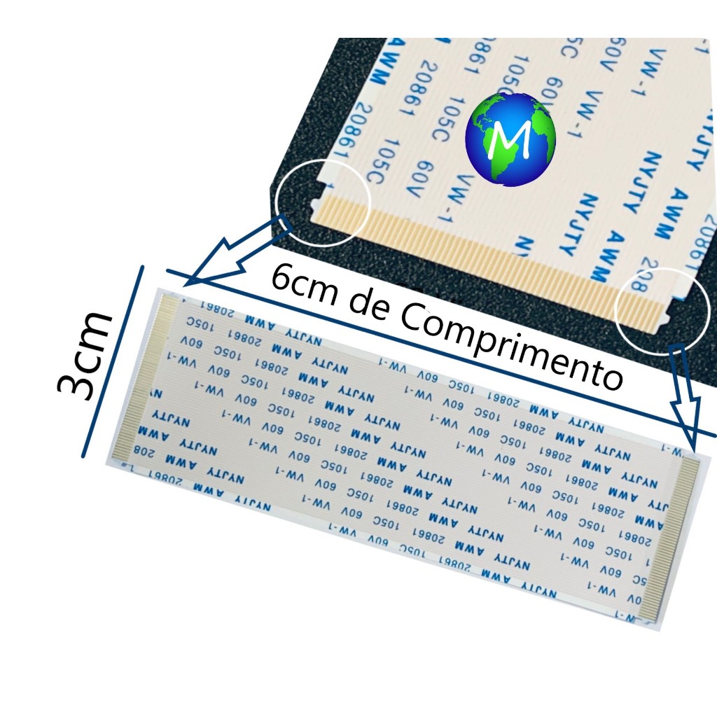 2 Cabos Flat 60 Vias X 6cm com Travas Compatível BN96-30782H  Para Placa T-con TV Samsung