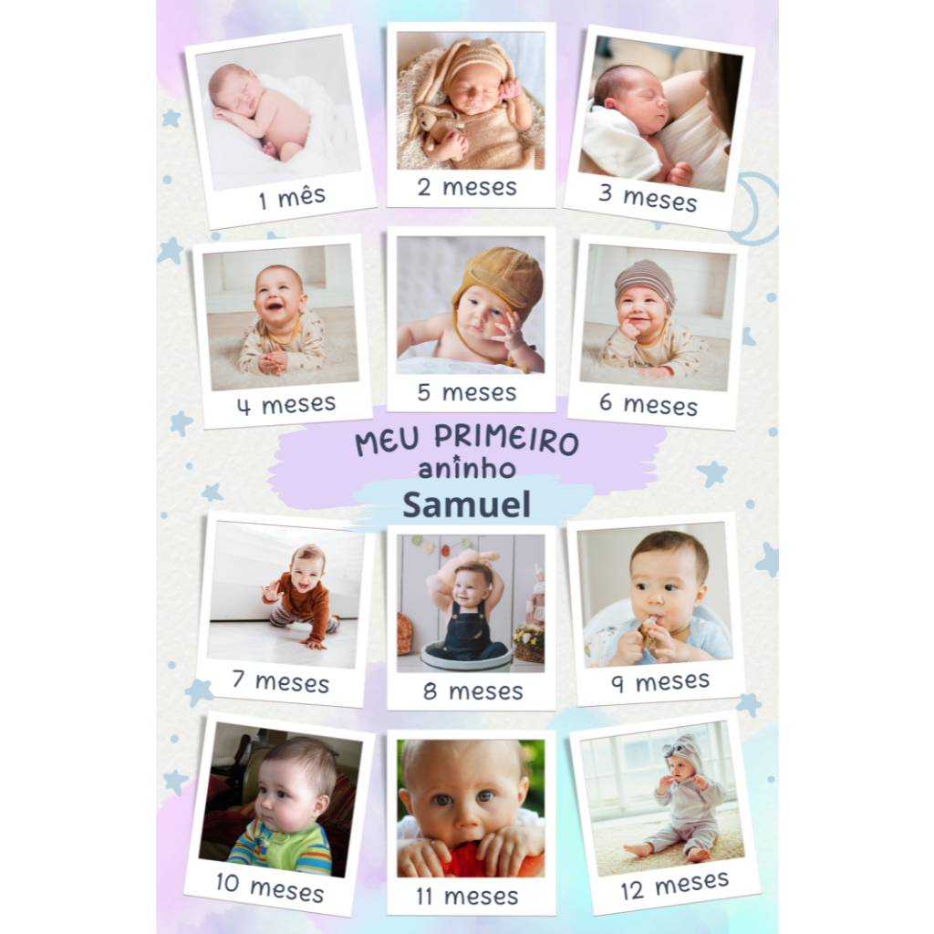 Banner Personalizado Mesversario FOTOS bebê 1 ano de vida aniversário em Oferta na Shopee