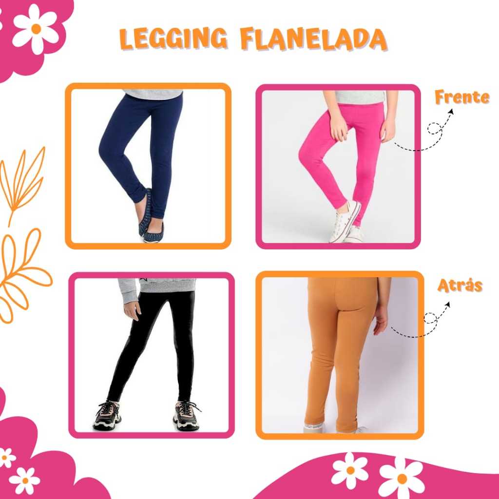 Kit 4 Calça Legging Peluciada Lisa Preta Azul Pink e Bege Térmica para Inverno do 1 ao 16