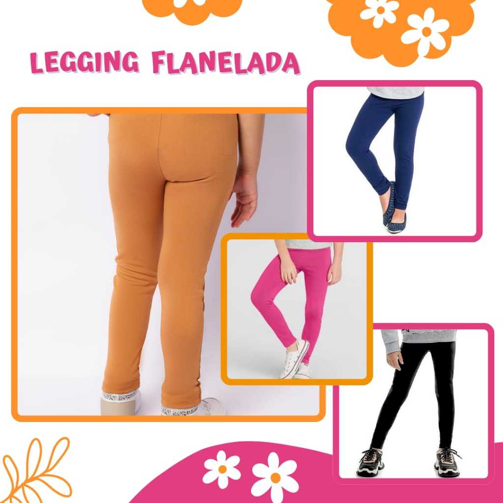Kit 2 Legging Legue Infantil Flanelada Lisa Térmica Cores Sortidas do 1 ao 16