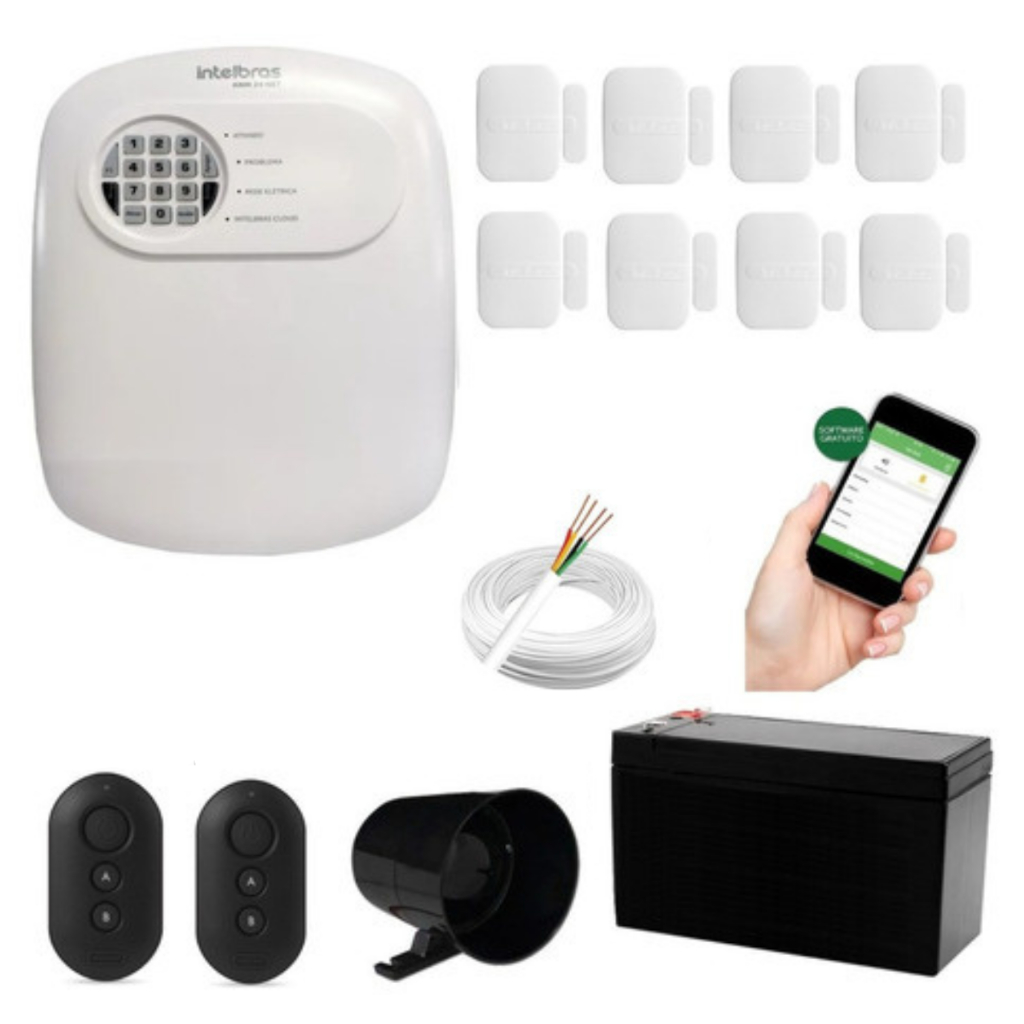 Kit intelbras alarme residencial 8 sensores magnéticos central anm 24 net
