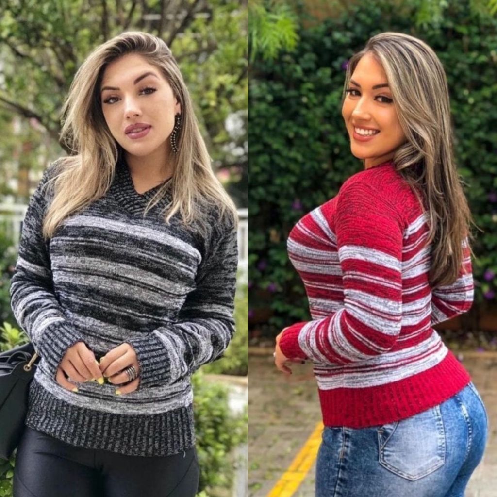 Kit 2 Blusas Tricô Manga Longa Gola V Listrado Tricot Feminino em Oferta na Shopee