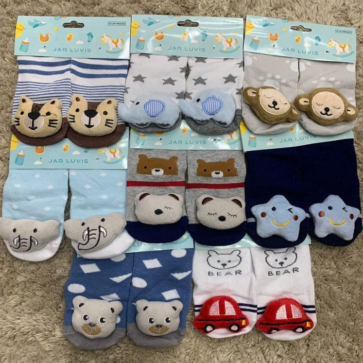 Meias Bebê Kit 8 Pares Com Antiderrapante E Chocalho 12 A 24 Meses - Pé Quente