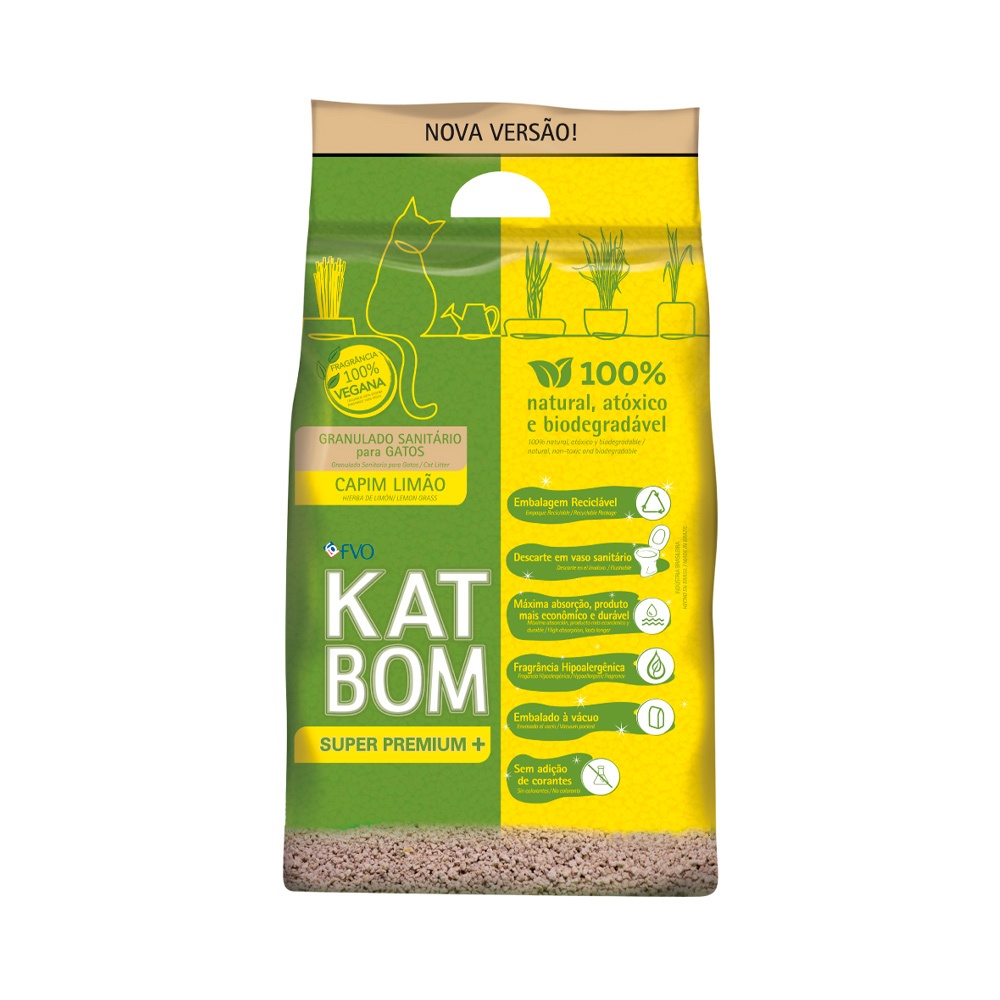 Areia para Gato Katbom Natural Granulado Higiênico Capim Limão 3kg