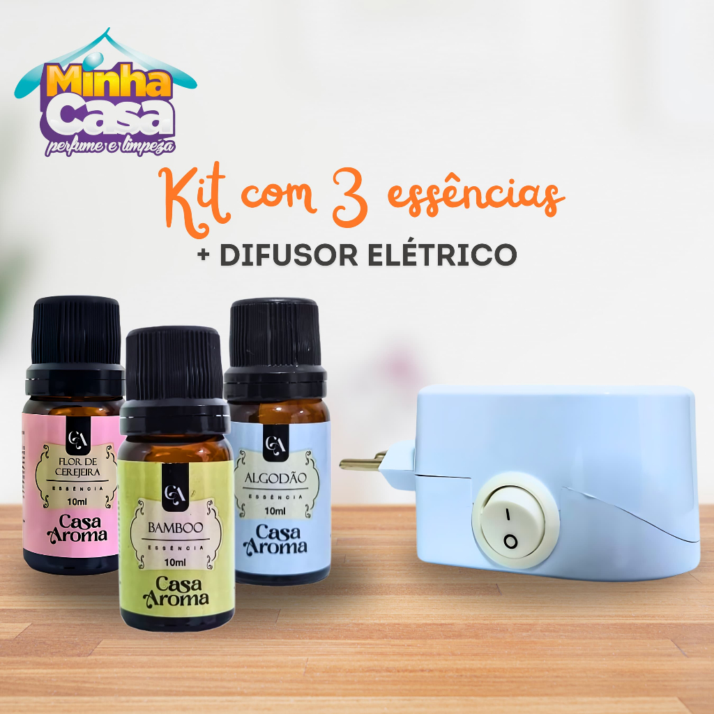 Kit 3 Essência Pura Super Concentrada para Aromatizador + 1 Difusor Elétrico Tomada Ambien...