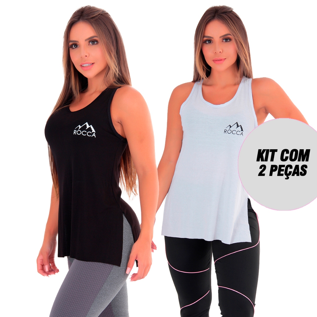 Kit 2 Camisetas Regata Feminina Viscose Soltinha Academia - Women Clothes