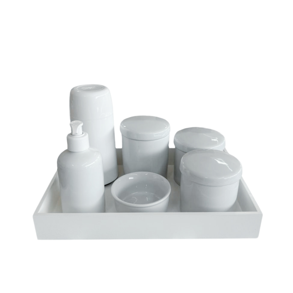 kit higiene porcelana Para Bebê 3 potes Porta Algodão e Cotonete, Saboneteira, Molhadeira