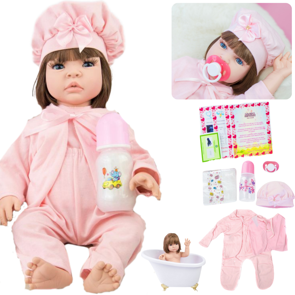 Boneca Bebê Reborn Realista Original de Silicone Menina Pode Dar Banho Envio Imediato