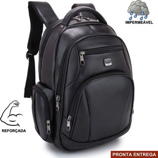 Mochila Escolar Couro Impermeável Resistente Executiva Premium Preta