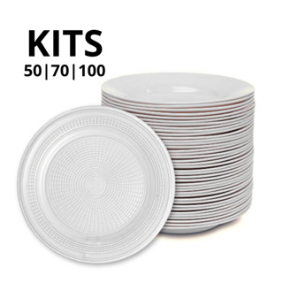 Prato de Plástico Branco 21cm REFEIÇÃO Descartável Para Festa 50/70/100 Unidades em Oferta na Shopee