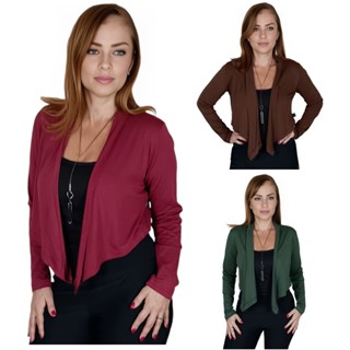 Cardigan Manga Longa Casaquinho com Decote Elegante Social em Viscolycra Meia Estação em Oferta na Shopee