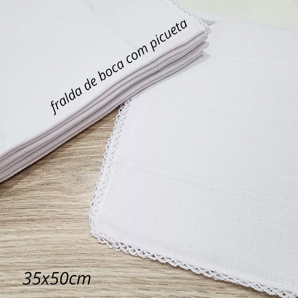 KIT 12 ou 6 Fraldas Valletex Premium de boca 35 x 50cm Barra Pintura e Bordado na Máquina C/Picueta