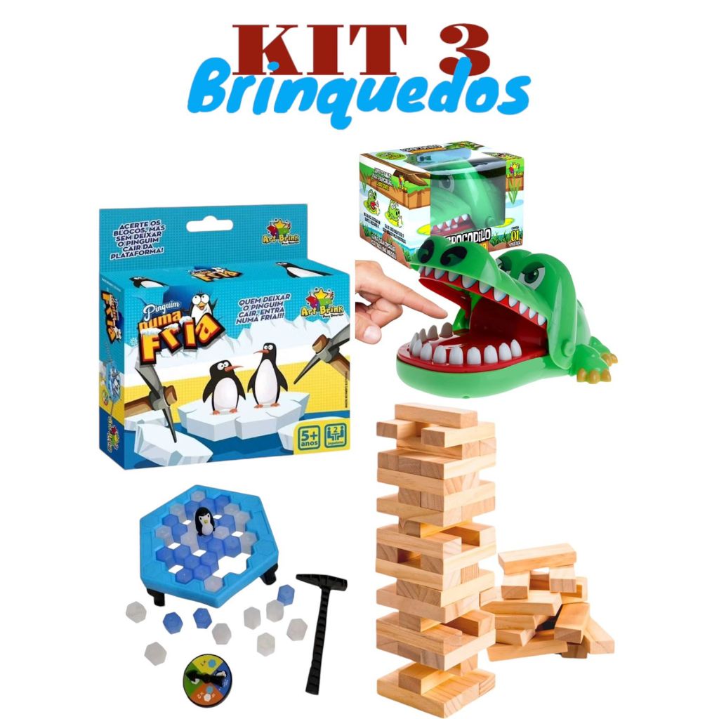 Kit 3 Jogos Caiu Perdeu Crocodilo e Quebra Gelo Divertido Menino e Menina