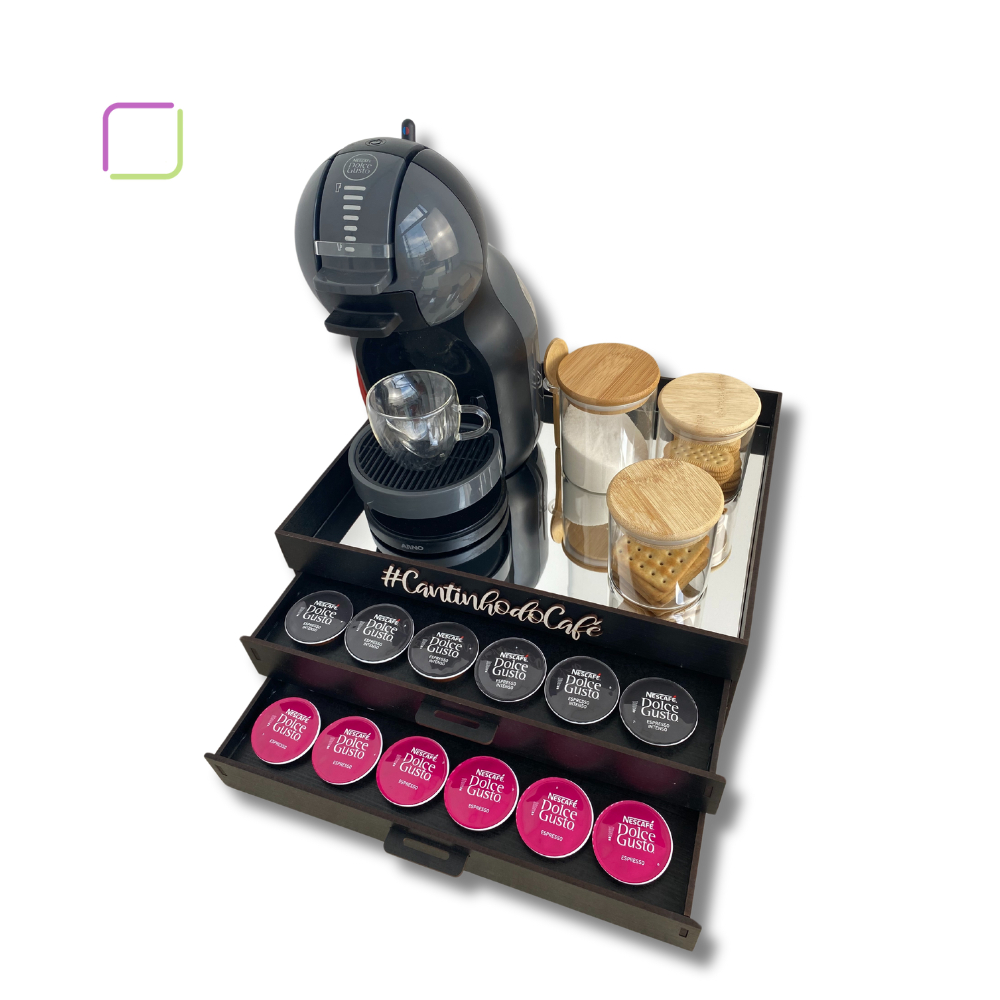 Bandeja Espelhada 2 Gavetas Dolce Gusto Preta Porta 48 Capsulas Cantinho do Cafe Organizador Mdf