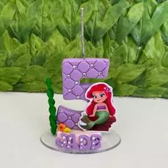 Vela de aniversário sereia Ariel topo de bolo biscuit