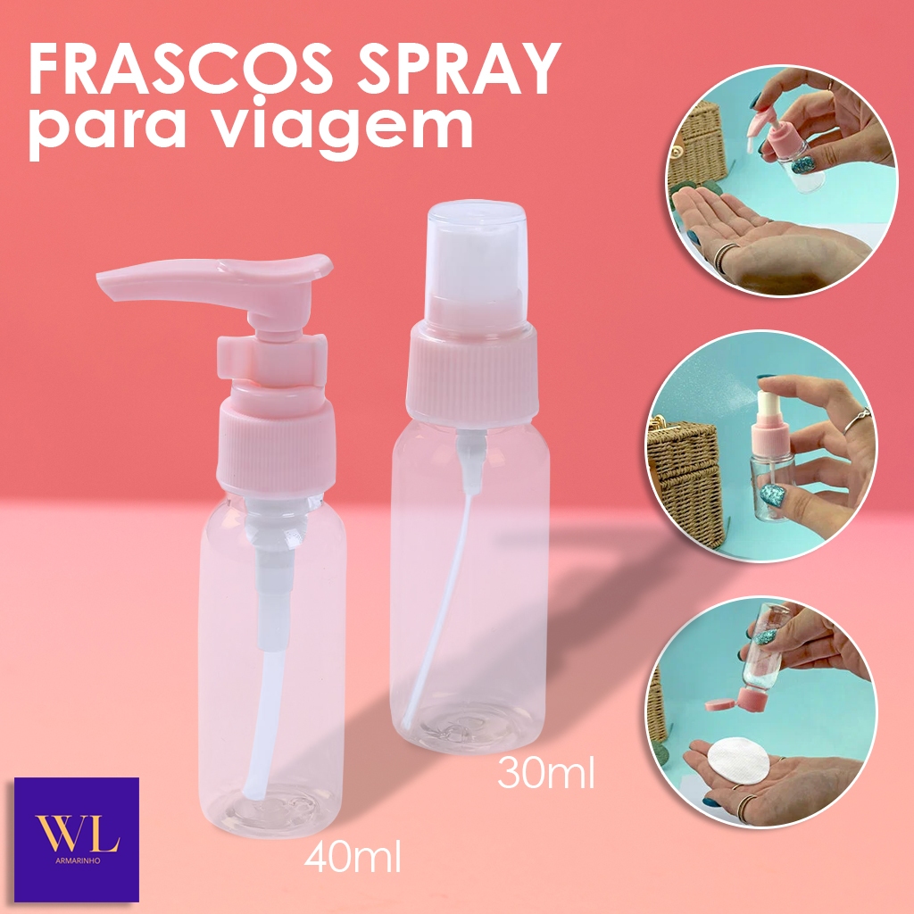 Imagem Kit 2 Frascos Viagem 40ml 30ml Portátil Transparente Perfume Spray Cosméticos Álcool Água Higiene Pessoal